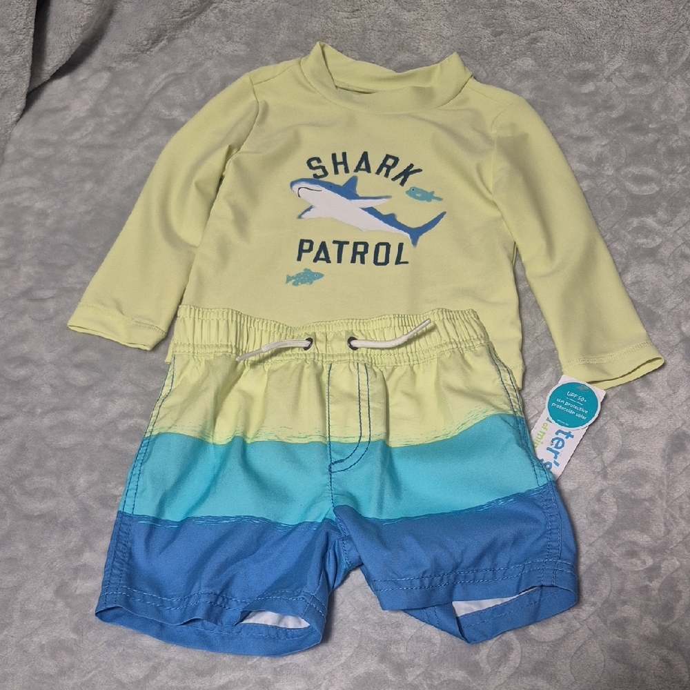 Carter's Shark Patrol Rashguard Set - Light Yellow and Blue